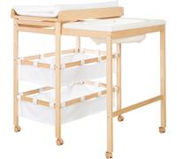 Table À Langer Avec Baignoire Coulissante Baby Pool 2en1 Avec Matelas Imperméable Blanc Et 2 Compartiments De Rangement - Bain Bébé Dès La Naissance - Bois Naturel