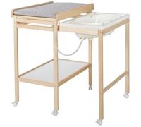 ROBA Table à Langer avec Baignoire Coulissante Baby Pool et Matelas à Langer Imperméable Gris - Bois Naturel / Blanc beige TU