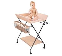 Table a Langer Bebe avec Ceinture Sécurité, Porte-serviettes, Panier Rangement Latéral et Séparateurs Pliable Commode a Langer Bebe pour 0-12mois, pour Changement Vêtements et Couches