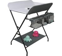 Table à langer Bébé Bureau de soins pliable avec panier de rangement Ceinture de sécurité gris+blanc