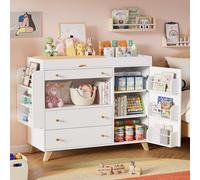 Table à Langer Bebe, Commode avec étagère Amovible évolutive,Commodes a Langer bebe avec 3 Tiroirs,Porte et Compartiments Ouverts,Table a Langer Casiers de Grande Capacité,jusqu'à 100kg,110x100x40cm