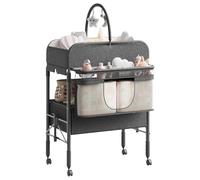 Table à Langer Bébé Pliable Portable, Station à Langer Réglable En Hauteur 4 Niveaux (97,5-105cm) Avec Roulettes Verrouillables, Rangements Multiples, Matelas Imperméable Et Mesure De Croissance, Mult