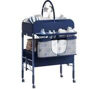 Table à Langer Bébé Pliante 2-En-1 Avec Roulettes Et Tiroir - Hauteur Réglable Sangle De Sécurité - Idéale Pour Nouveau-Né-BLEU