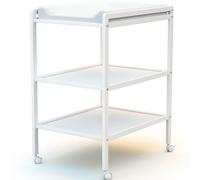 At4 Table à Langer à Roulettes avec 2 Étagères Laqué Blanc