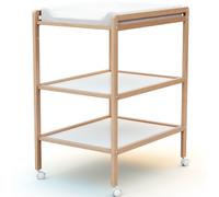 AT4 - Table à Langer 2 étagères ESSENTIEL Hêtre verni | 75 x 58 x 94 cm | Meuble à langer avec roulettes | Gain de place | Compact