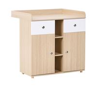 Table à Langer en Panneaux de Particules avec Étagères et Tiroirs Meuble Chambre Enfant Marron Clair Delisle