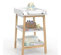 Table À Langer Mahe Avec 2 Étagères Façon Hêtre Et Blanc