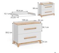 Table à langer Malia, 108x98cm avec 2 tiroirs, Blanc/Chêne Artisan, Vitalispa 58352