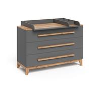 VitaliSpa Table à Langer Malia, Gris/Artisan, 133.2x98cm avec 3 tiroirs, avec Plan à Langer Amovible pour Une Utilisation comme Commode