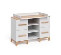 Table à langer Malia, 133x98cm XL avec 4 tiroirs, Blanc/Chêne Artisan, Vitalispa 58349