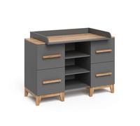 Table à langer Malia, 133x98cm XL avec 4 tiroirs, Gris/Chêne Artisan, Vitalispa 58350