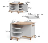 Table à langer Malia, 85x85.2cm avec porte, Blanc/Chêne Artisan, Vitalispa 58361
