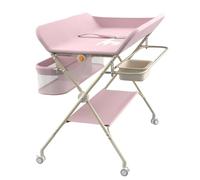 Table à Langer Mobile - Commode à Langer Pliable avec Panier de Rangement - Table à Langer pour Nouveau-nés et Tout-Petits -Rangement-5 hauteurs réglables H62-90cm-Rose