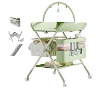 Table à Langer Mobile - Commode à Langer Pliable avec Panier de Rangement - Table à Langer pour Nouveau-nés et Tout-Petits - 5 hauteurs réglables H62-90cm, support de jouets éducatifs,Vert