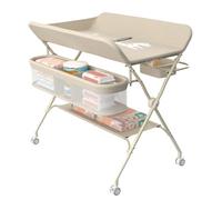 Table à Langer Mobile - Commode à Langer Pliable avec Panier de Rangement - Table à Langer pour Nouveau-nés et Tout-Petits -Rangement-5 hauteurs réglables H62-90cm-Blanc Lait