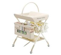 Table à Langer Mobile - Commode à Langer Pliable avec Panier de Rangement - Table à Langer pour Nouveau-nés et Tout-Petits - 5 hauteurs réglables H62-90cm, support de jouets éducatifs,Blanc Lait