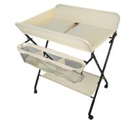 Table à langer Mobile pliable avec panier de rangement Roues verrouillables Hauteur réglable Crème couleur