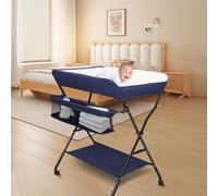 Table à langer Mobile Table à langer pliable avec panier de rangement Hauteur réglable Bleu marine