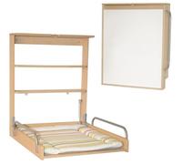 Table à langer murale rabattable - ROBA - DSCHUNGELBABY - Matelas rayé multicolore inclus - 2 Étagères intégrées - Bois Naturel