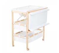 roba Table à Langer avec Baignoire 2en1 Baby Pool + Matelas Imperméable sur Plan à Langer Pivotant + 2 Compartiments - Bain Bébé dès la Naissance - Bois Naturel