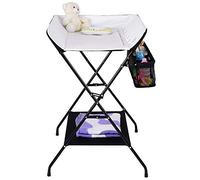 Table à Langer Pliable et Portable, avec Rangement, Ceinture de Sécurité, peu Encombrante et Stable,Table a Langer Pliante Chambre Bébé Réglable en Hauteur(noir et blanc)