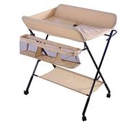 Table à Langer Pliable et Portable avec Sac de Rangement et Couche Inférieure, Tables à Couches Mobile pour Bébé avec Ceinture de Sécurité, Réglable en Hauteur (80 * 66 * 98cm/rose clair)