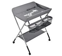 Table à Langer Pliable et Portable avec Sac de Rangement et Couche Inférieure, Tables à Couches Mobile pour Bébé avec Ceinture de Sécurité, Réglable en Hauteur (80 * 65 * 99cm/gris foncé)