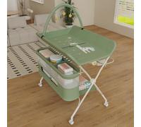 Table à Langer Pliable, Plan à Langer 2 Tiroirs en Tissu, Panier Latéral et Tringle de Suspension, Meuble pour Bébé Réglable en Hauteur, avec roulettes Verrouillables,75 * 68 * 83-91cm (B) Vert
