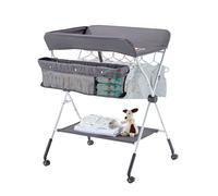 VEVOR Table à Langer Pliable, Plan à Langer avec Panier Latéral et roulettes Verrouillables, Meuble pour Bébés Réglable en Hauteur, Rangement Multifonction pour Chambres d'enfant, Gris Foncé