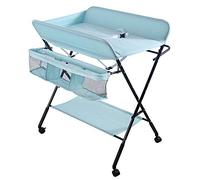 Table à Langer Pliante avec Panier de Rangement, Table à Couches, Mobile Tables à Langer pour Bébé avec Ceinture de Sécurité, Réglable en Hauteur (80 * 66 * 98cm-bleu)