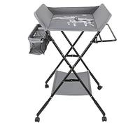 Table à langer pliante, table à langer avec panier de rangement, ceinture de sécurité et 4 roues avec frein,Conception ergonomique pour les nouveaux-nés (Gris)