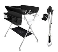 Table a Langer Pliante, Table à Langer Réglable en Hauteur avec Panier de Rangement, Ceinture de Sécurité et 4 Roues avec Frein,Motif nuage, 4 hauteurs réglables 95/97/99/101cm/Noir