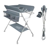 Table a Langer Pliante, Table à Langer Réglable en Hauteur avec Panier de Rangement, Ceinture de Sécurité et 4 Roues avec Frein,Motif nuage, 4 hauteurs réglables 95/97/99/101cm (gris foncé)