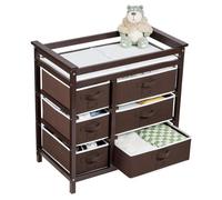 Table à langer pour bébé, commode avec 6 tiroirs de rangement et coussin, table à langer en bois pour nouveau-né Brun