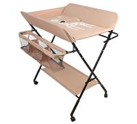 Table à langer pour bébé Mobile pliable Table à langer avec panier de rangement Roues verrouillables Hauteur réglable Rose clair
