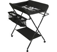 Table à langer pour bébé Mobile pliable Table à langer avec panier de rangement Roues verrouillables Hauteur réglable Noir