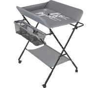 Table à langer pour bébé Mobile pliable Table à langer avec panier de rangement Roues verrouillables Hauteur réglable Gris