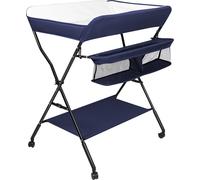 Table à langer pour bébé Pliable étanche Table à langer Réglable en hauteur avec panier de rangement PVC Bleu marine