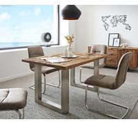 Table-à-mange eclaimed 140x90x75 cm aspect vintage acier inoxydable large