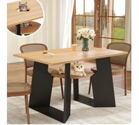 Table à manger - 130×85×75 cm - 6 places - Intégration animaux (ouverture centrale) - Plateau bois naturel & pieds noirs