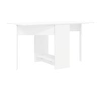 Table à manger 138 x 70 x 73,5 cm Bois d'ingénierie Blanc Rectangulaire | Plateau extensible - Étagères pliantes - Résistant à l'eau - Montage facile - Rangement compact