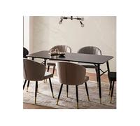 Table à manger 140x80x76 cm effet marbre noir et pieds métal - TRAZI