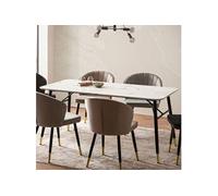 Table à manger 160x80x76 cm effet marbre blanc et pieds métal - TRAZI