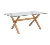 Atmosphera Créateur d'Intérieur - Table à Dîner Rectangle Jorel Marron 6 Personnes Effet Bois Chêne Verre Trempé Salle à Manger