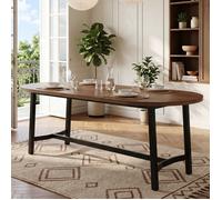 Table à manger 180x80x75 cm, 6-8 personnes, coins arrondis, pieds en fer stables, design organique moderne, montage facile, noyer