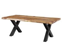 Table à Manger 200x100 en Bois de Sheesham sablé Bois Naturel Pieds en X Anthracite Brillant Freeform 5