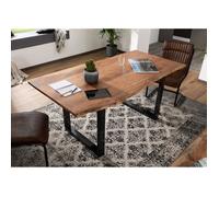 Table à manger 220x100cm - Bois massif d'acacia laqué (Fer brut/Bois naturel) - Design moderne naturel - FREEFORM 3