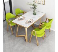 Table à Manger 4 Personnes, Aspect Marbre, 4 Chaises Simili Cuir, Doré | Plateau blanc aspect marbre, métal doré et quatre chaises rembourrées à accoudoirs, style moderne.(Forest Green)