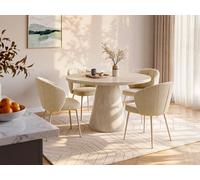 Table à manger 4 personnes en MDF - Effet travertin beige - LARIOZA
