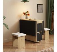 Table A Manger 4 Places Blanc Chene Noir, Modele Pliant Extensible FloraGrace, Pour Cuisine, Rangement Et Roulettes, 120x80x75cm